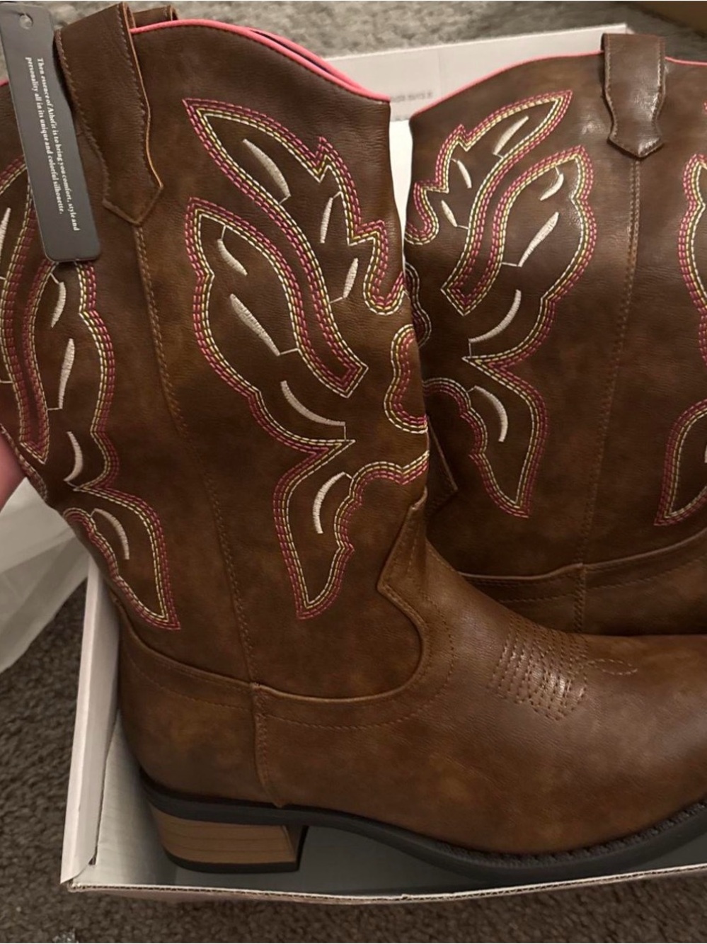 Women's Brown Western Riding Boots with Pink Stitching